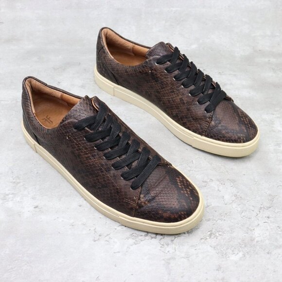 FRYE Ivy Low Womens Size 8M US Dark Brown Snake Embossed Leather Shoes Sneakers‎ - Picture 2 of 13